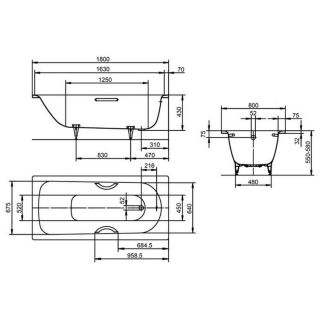 Стальная ванна Kaldewei Saniform Plus 180х80 с покрытием anti-sleap